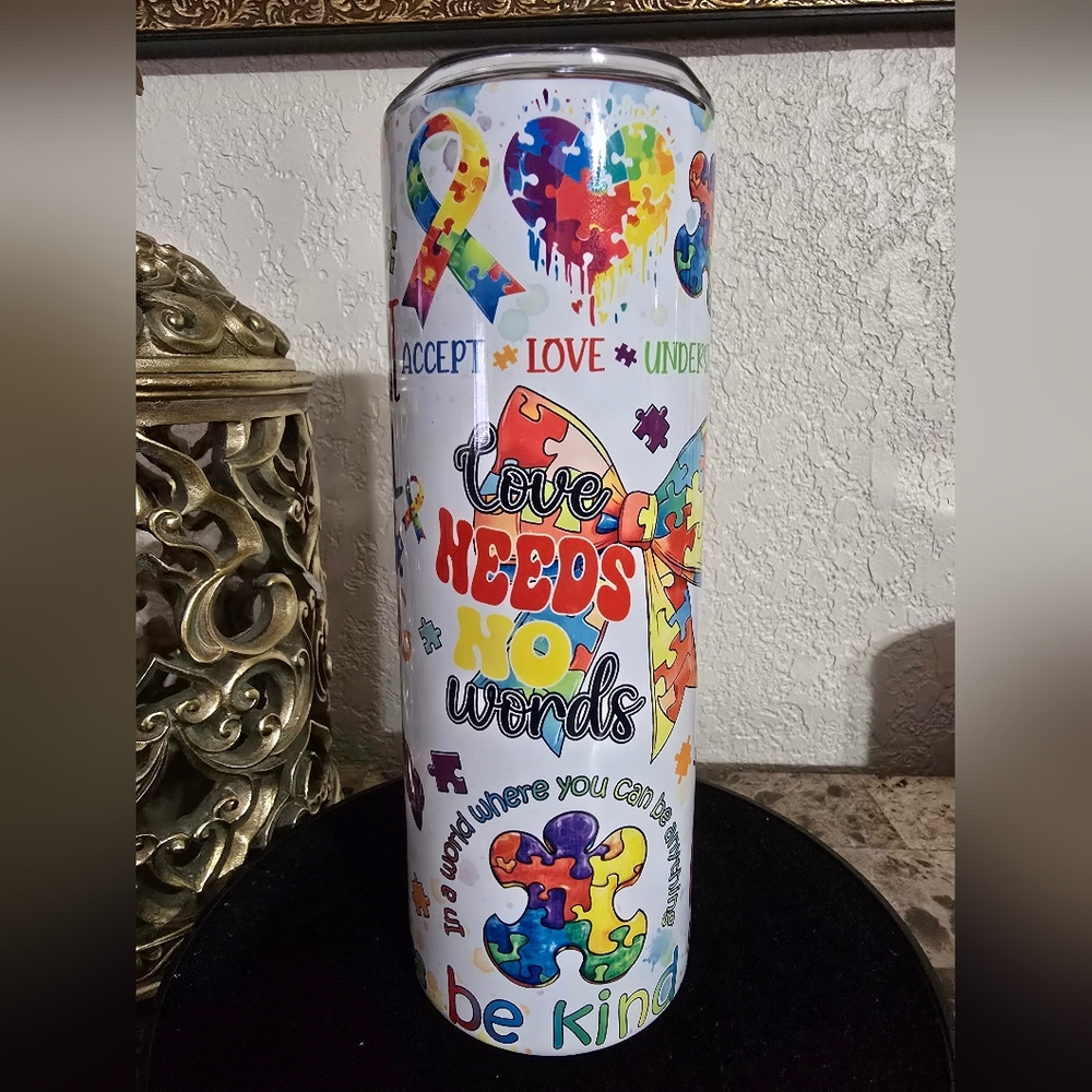 Colorful Autism Awareness Tumbler 20 oz - Picture 4 of 5